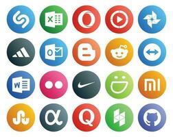 20 social meios de comunicação ícone pacote Incluindo aplicativo internet xiaomi blogueiro presunçoso flickr vetor