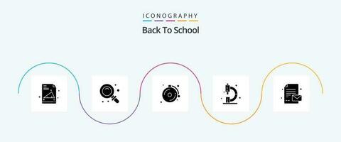 costas para escola glifo 5 ícone pacote Incluindo mensagem. costas para escola. Sino. microscópio. Educação vetor