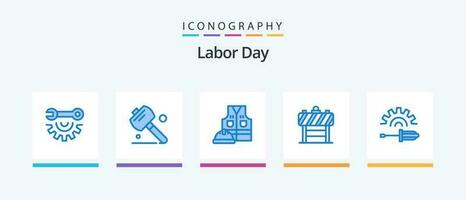 trabalho dia azul 5 ícone pacote Incluindo parafuso. parafuso motorista. jaqueta. bloqueador. borda. criativo ícones Projeto vetor