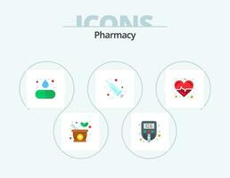 farmacia plano ícone pacote 5 ícone Projeto. Cuidado. coração. medicamento. bater. líquido remédio vetor