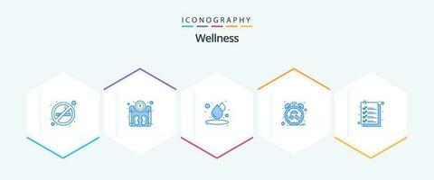 bem estar 25 azul ícone pacote Incluindo lista. verificar. derrubar. tempo. coração vetor