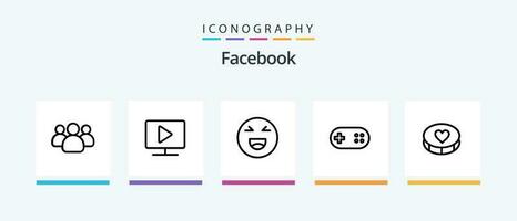 Facebook linha 5 ícone pacote Incluindo data. trabalhar. emoji. juba. marcação. criativo ícones Projeto vetor