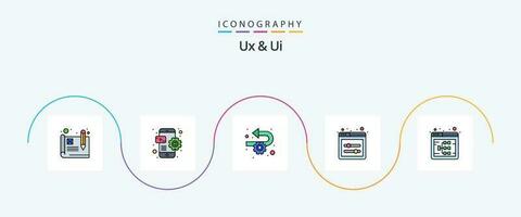 ux e ui linha preenchidas plano 5 ícone pacote Incluindo rede. fluxograma. ágil. fluxo. ui controles deslizantes vetor