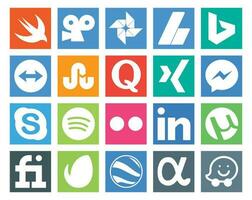 20 social meios de comunicação ícone pacote Incluindo utorrent flickr quora spotify skype vetor