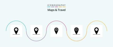 mapas e viagem glifo 5 ícone pacote Incluindo . engrenagem. localização vetor