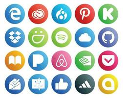20 social meios de comunicação ícone pacote Incluindo caixa de entrada nvidia presunçoso ar bnb ibooks vetor