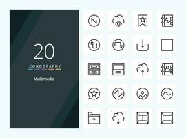 20 ícone de contorno multimídia para apresentação vetor