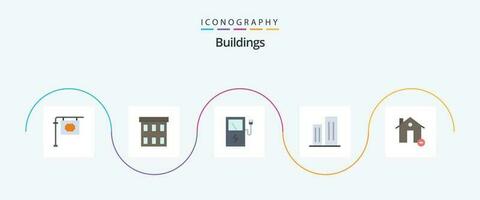 edifícios plano 5 ícone pacote Incluindo excluir. arranha-céus. cobrar. distrito. edifícios vetor