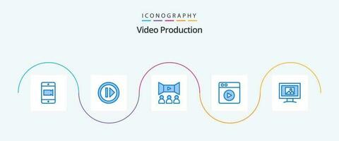 vídeo Produção azul 5 ícone pacote Incluindo foto. monitor. filme. rede. multimídia vetor