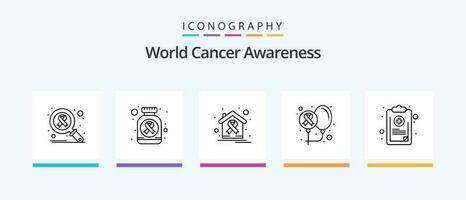 mundo Câncer consciência linha 5 ícone pacote Incluindo doença. fita. Câncer. oncologia. mundo. criativo ícones Projeto vetor