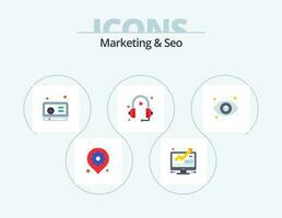 marketing e seo plano ícone pacote 5 ícone Projeto. olho. serviço. seo. marketing. cliente vetor