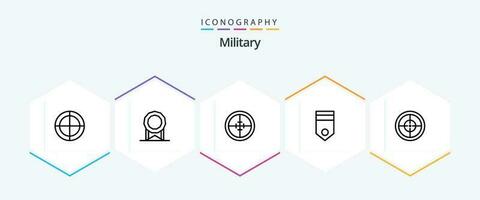 militares 25 linha ícone pacote Incluindo exército. classificação. distintivo. militares. exército vetor