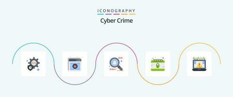 cyber crime plano 5 ícone pacote Incluindo segurança. ciber. crime. Internet vetor