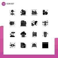 16 sólido glifo conceito para sites Móvel e apps anúncio baraban bala tambor pílulas editável vetor Projeto elementos