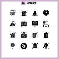16 sólido glifo conceito para sites Móvel e apps Páscoa presente Apoio, suporte Comida questão perguntar editável vetor Projeto elementos