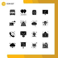 16 sólido glifo conceito para sites Móvel e apps dados sincronizar engrenagem pc dispositivo editável vetor Projeto elementos