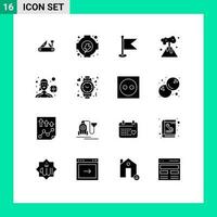 16 criativo ícones moderno sinais e símbolos do ao ar livre jogos fêmea jogador bandeira poluição energia editável vetor Projeto elementos