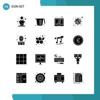 16 sólido glifo conceito para sites Móvel e apps Gerente trabalho computador portátil engenheiro viral editável vetor Projeto elementos