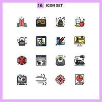 16 plano cor preenchidas linha conceito para sites Móvel e apps café da manhã vidro acordo beber maçã editável criativo vetor Projeto elementos