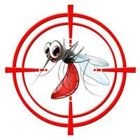 engraçado desenho animado alvo mosquito dentro alvo placa. Atenção vôo insetos. vetor