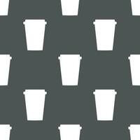 simples vetor café fundo. repetitivo geométrico café ícones. desatado padronizar com papel café copos em cinzento fundo