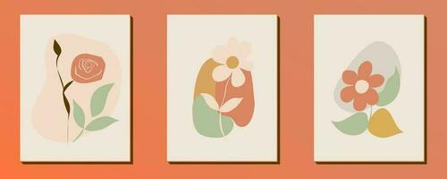 conjunto do mão desenhado retro flor forma e rabisco Projeto elemento. linha arte folhas, flores e plantas. abstrato vintage contemporâneo vetor ilustração. perfeito para poster, social meios de comunicação Postagens, adesivo.