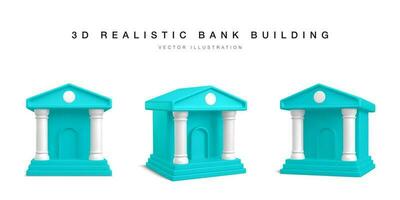 3d banco prédio. conjunto do realista banco ícones dentro diferente posição. vetor ilustração