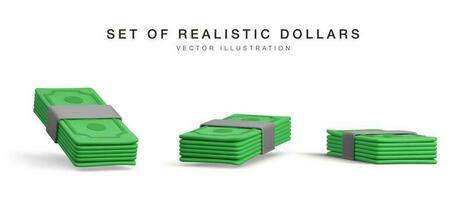 conjunto do 3d pilha do dólar EUA. render verde papel pacote do dinheiro. papel dólar nota de banco isolado em branco fundo. vetor ilustração