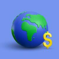 realista 3d planeta terra com dólar placa em azul fundo. vetor ilustração