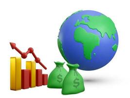 realista 3d planeta terra com dinheiro bolsas e diagrama em branco fundo. vetor ilustração