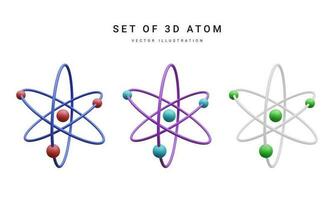 conjunto do 3d realista átomo com orbital elétrons isolado em branco fundo. nuclear energia, científico pesquisar, molecular química, física Ciência conceito. vetor ilustração