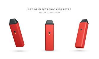 conjunto do 3d realista descartável eletrônico cigarro isolado em branco fundo. moderno fumar, Cigarro eletrônico e nicotina com diferente sabores. vetor ilustração
