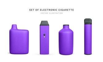 conjunto do 3d realista descartável eletrônico cigarro isolado em branco fundo. moderno fumar, Cigarro eletrônico e nicotina com diferente sabores. vetor ilustração