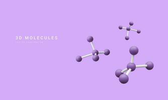 3d realista abstrato moléculas isolado em fundo. científico bandeira para medicamento, biologia, química e Ciência conceito dentro desenho animado estilo. vetor ilustração