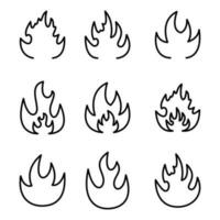 Conjunto de fogo e água chamas de formas diferentes ilustração de desenho  vetorial de gotas de água diferentes isolada no fundo branco