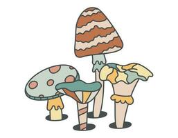 psicodélico rabisco alucinógeno venenoso cogumelos. vetor isolado retro hippie ilustração dentro groovy estilo.