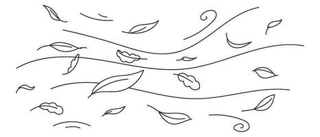 rabisco vento carregando caído folhas. linha arte vetor isolado ilustração
