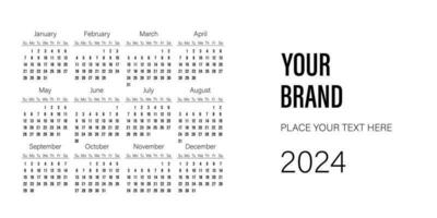 horizontal calendário 2024 modelo Projeto em branco fundo para seu marca projeto vetor