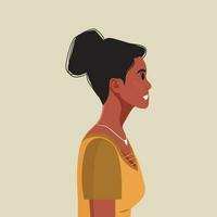 jovem lindo africano americano mulher perfil retrato. fêmea pessoa com Castanho pele e encaracolado cabelo. vetor ilustração