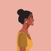 jovem lindo africano americano mulher perfil retrato. fêmea pessoa com Castanho pele e encaracolado cabelo. vetor ilustração