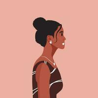 jovem lindo africano americano mulher perfil retrato. fêmea pessoa com Castanho pele e encaracolado cabelo. vetor ilustração