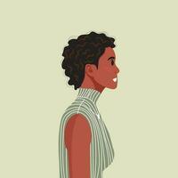 jovem lindo africano americano mulher perfil retrato. fêmea pessoa com Castanho pele e encaracolado cabelo. vetor ilustração