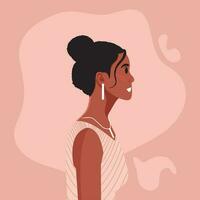 jovem lindo africano americano mulher perfil retrato. fêmea pessoa com Castanho pele e encaracolado cabelo. vetor ilustração