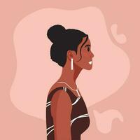 jovem lindo africano americano mulher perfil retrato. fêmea pessoa com Castanho pele e encaracolado cabelo. vetor ilustração