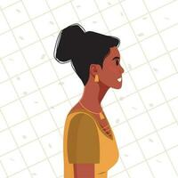 jovem lindo africano americano mulher perfil retrato. fêmea pessoa com Castanho pele e encaracolado cabelo. vetor ilustração