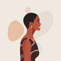 jovem lindo africano americano mulher perfil retrato. fêmea pessoa com Castanho pele e encaracolado cabelo. vetor ilustração