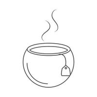 Chá bebida quente na xícara com estilo de ícone de linha de saquinho de chá vetor