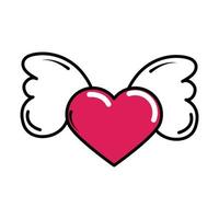 ícone plana com coração alado decoração pop art estilo cômico vetor