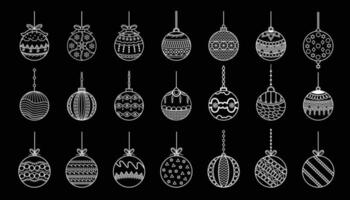 bola de natal de círculo diferente com ornamento, forma de doodle, esboço de linha de desenho de mão. brinquedo para conjunto de árvore de natal. ilustração vetorial vetor