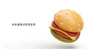 3d Hamburger em branco fundo. vetor ilustração.